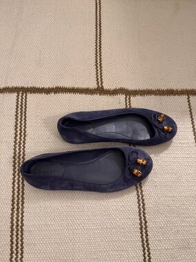 Gucci Suede Ballet Flats with Bamboo Bow Accents